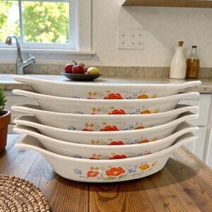 Vintage 70s JAPAN INTERPUR Stoneware Floral Oval 6x Casserole Baking Dishes